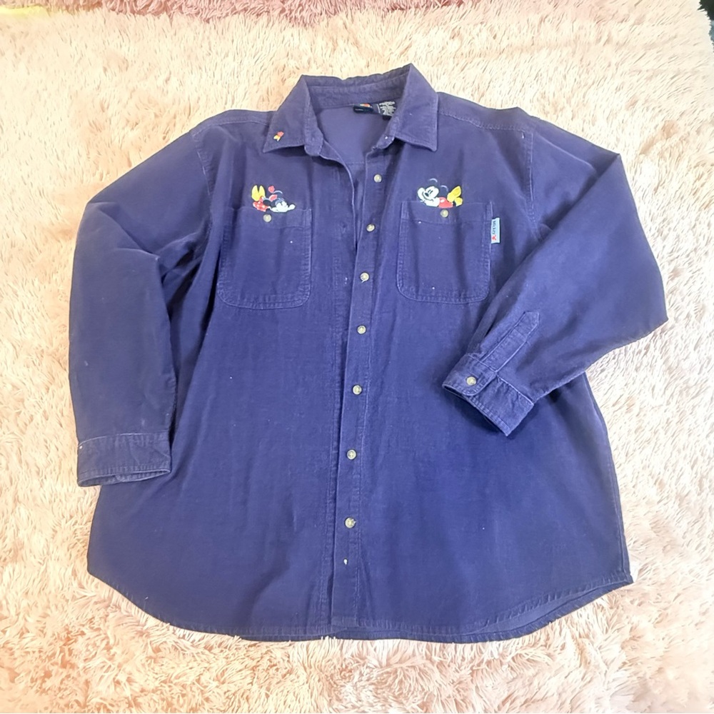 Disney Blue Button Down Shirt with Embroidered Details